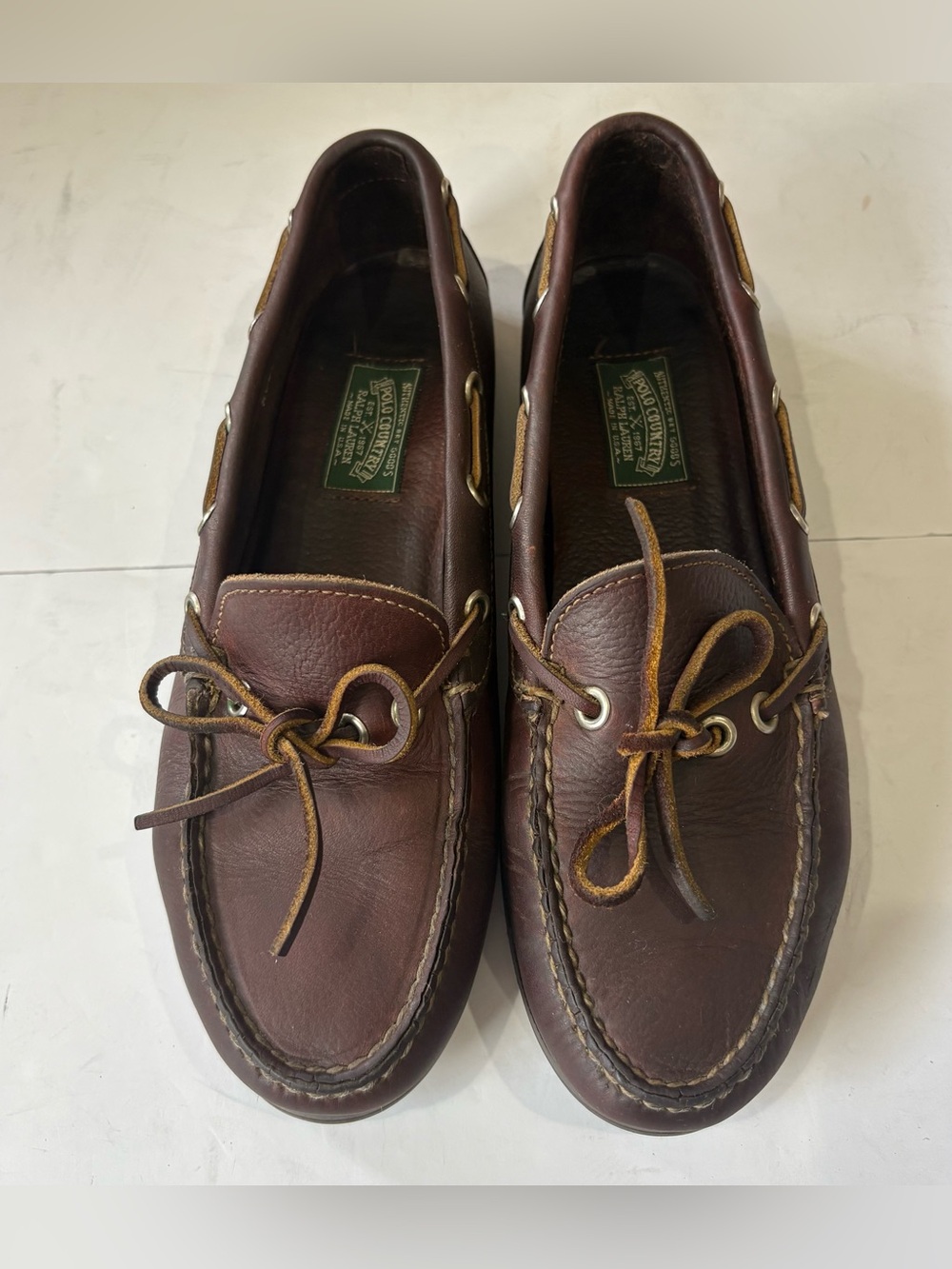 Vintage Polo Country Ralph Lauren Women 8 B Brown Leather Boat Shoes Made USA - Picture 4 of 9